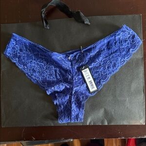 Montelle Blue Lace‎ Women's Panties.  Signature Brazilian Lace.